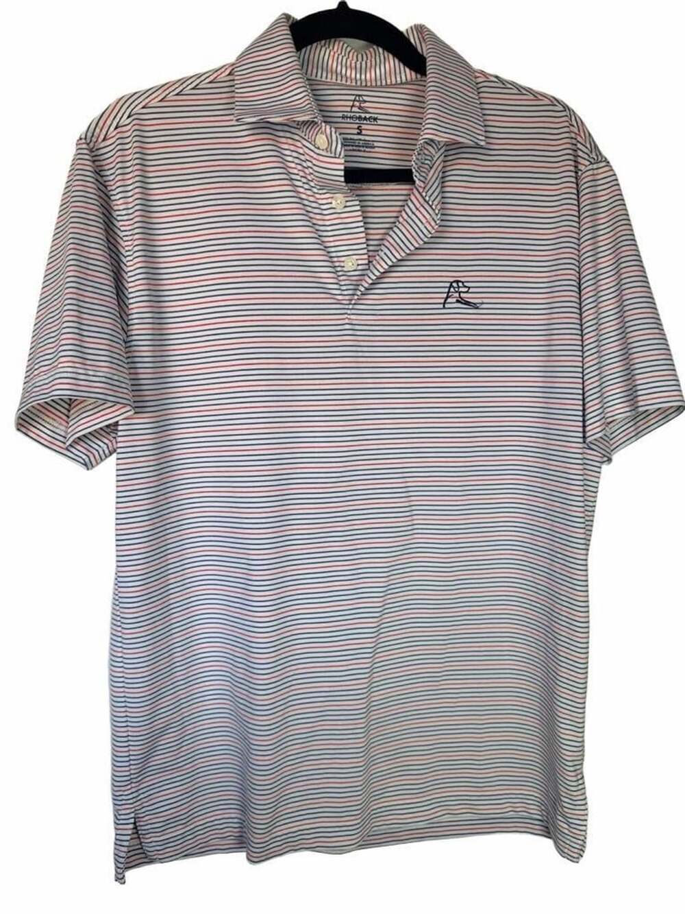 Rhoback Striped Performance Polo Shirt Red White Blue Men's Size Small_176